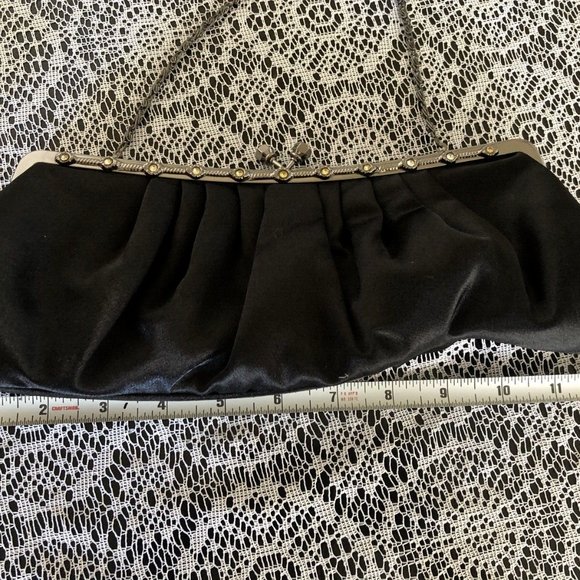 Vintage Black Satin Evening Bag Purse with Rhinestones - Picture 10 of 11